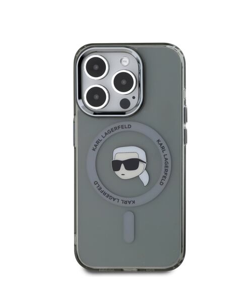 Karl Lagerfeld IML Karl Head Metal Frame MagSafe Zadní Kryt pro iPhone 15 Pro Max Black