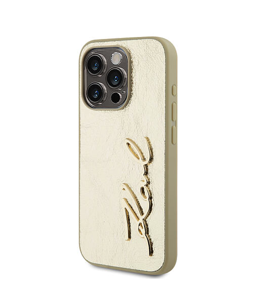 Karl Lagerfeld Wrinkled PU Signature Logo Zadní Kryt pro iPhone 15 Pro Gold