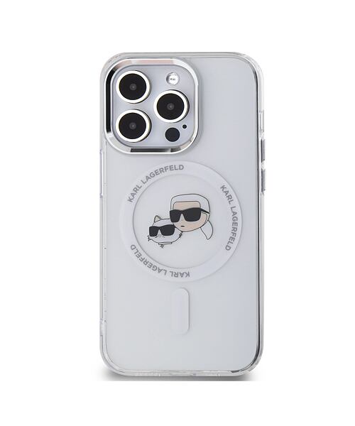 Karl Lagerfeld IML K&CH Heads Metal Frame MagSafe Zadní Kryt pro iPhone 15 Pro Transparent