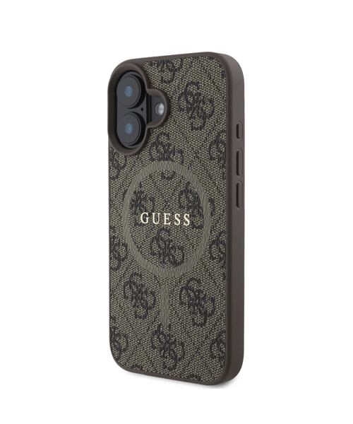 Guess PU Leather 4G Colored Ring MagSafe Zadní Kryt pro iPhone 16 Brown