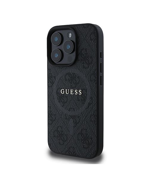 Guess PU Leather 4G Colored Ring MagSafe Zadní Kryt pro iPhone 16 Pro Black