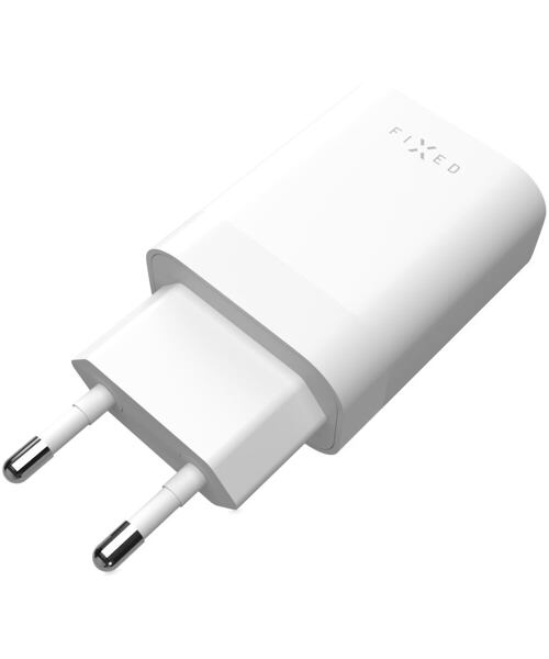 Síťová nabíječka FIXED s 2x USB-C výstupem, podpora PD, 35W, bílá