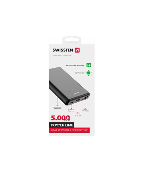 SWISSTEN POWER LINE POWER BANK 5000 mAh 10W BLACK