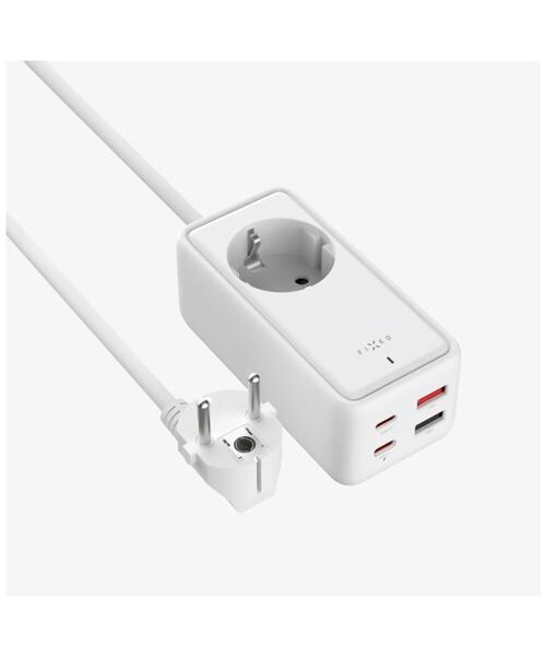 Síťový prodlužovací adaptér FIXED Charging Strip s 2x USB-C a 2x USB, GaN III, 3m, PD 65W, bílý