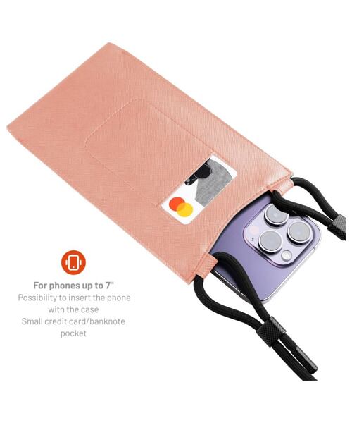 Taštička přes rameno s kapsou FIXED Verona s černou šňůrkou pro mobilní telefony do 7", broskvová