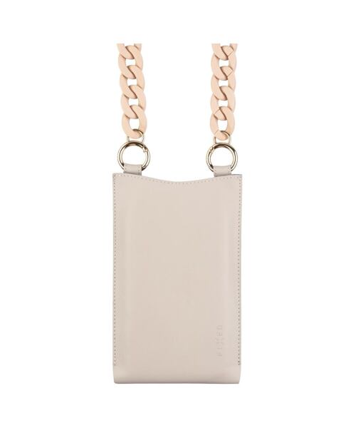 Kožená taštička přes rameno s kapsou FIXED Venezia pro 7" mobilní telefony s béžovým řetízkem, krémo