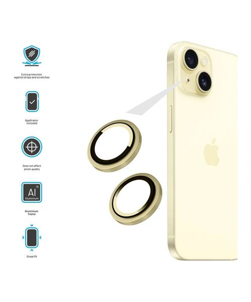 Ochranná skla čoček fotoaparátů FIXED Camera Glass pro Apple iPhone 15/15 Plus, žlutá