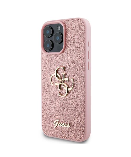 Guess PU Fixed Glitter 4G Metal Logo Zadní Kryt pro iPhone 16 Pro Pink
