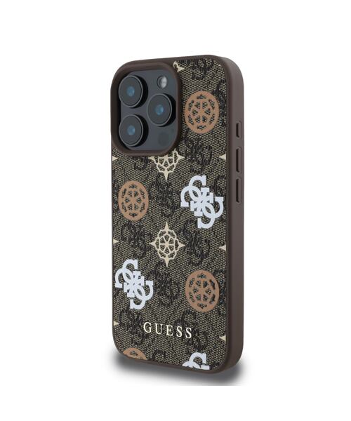 Guess PU 4G Peony MagSafe Zadní Kryt pro iPhone 16 Pro Brown