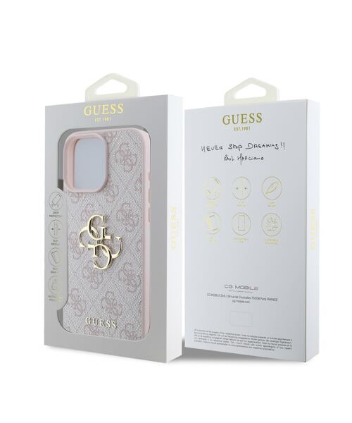 Guess PU 4G Metal Logo Zadní Kryt pro iPhone 16 Pro Pink