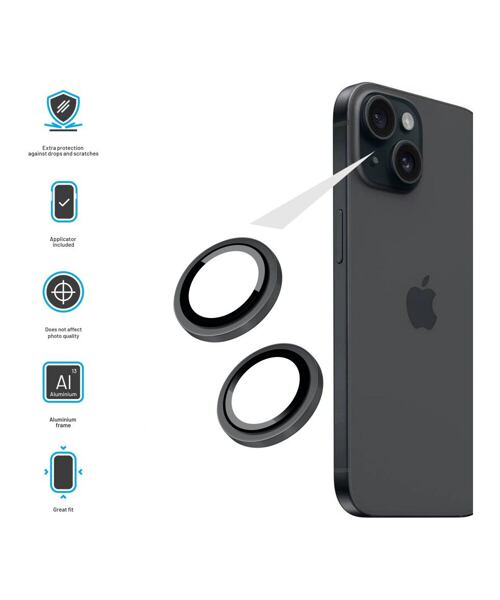 Ochranná skla čoček fotoaparátů FIXED Camera Glass pro Apple iPhone 16/16 Plus, černá