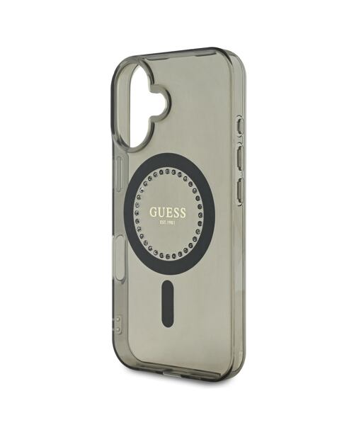 Guess IML Rhinestones Ring MagSafe Zadní Kryt pro iPhone 16 Black