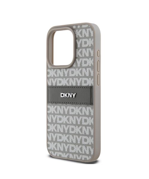 DKNY PU Leather Repeat Pattern Tonal Stripe Zadní Kryt pro iPhone 15 Pro Beige