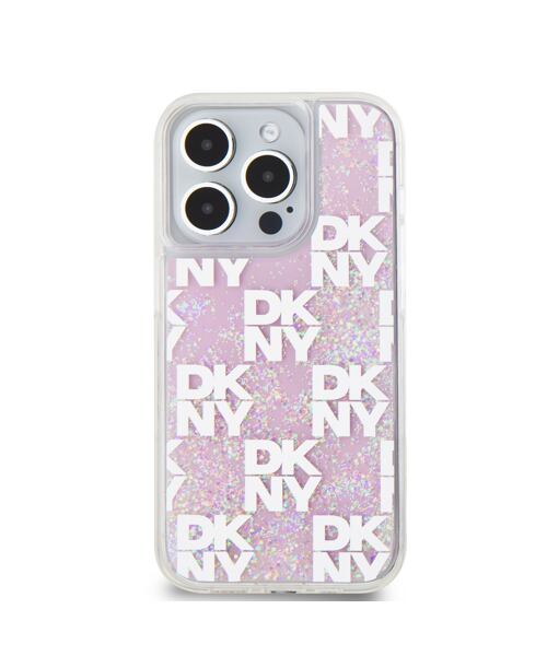 DKNY Liquid Glitter Checkered Pattern Zadní Kryt pro iPhone 15 Pro Pink