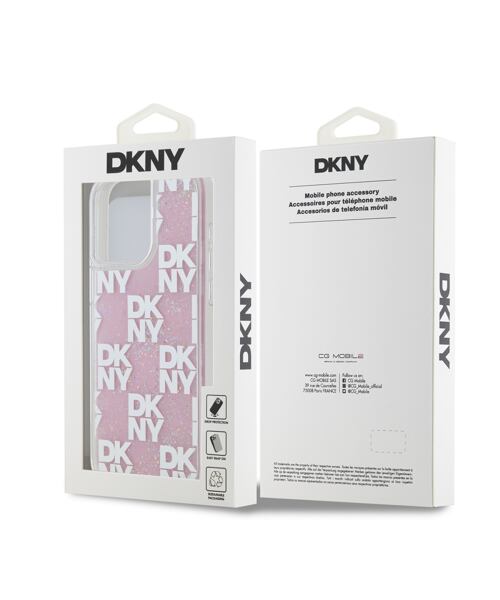 DKNY Liquid Glitter Checkered Pattern Zadní Kryt pro iPhone 15 Pro Max Pink