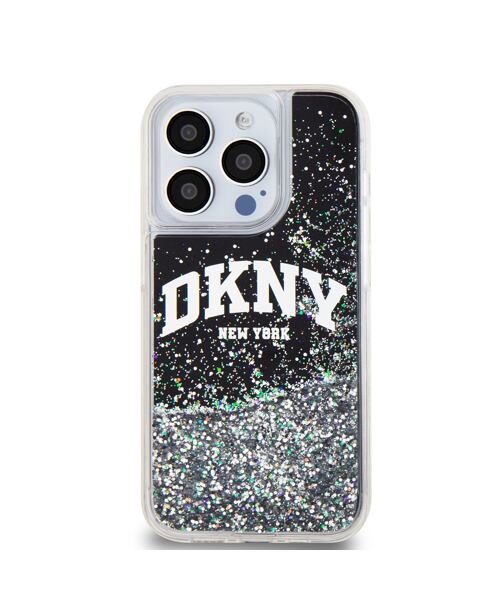 DKNY Liquid Glitter Arch Logo Zadní Kryt pro iPhone 15 Pro Black