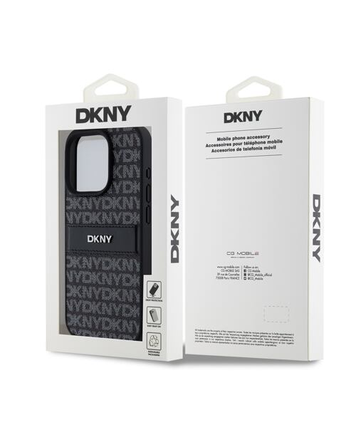 DKNY PU Leather Repeat Pattern Tonal Stripe Zadní Kryt pro iPhone 14 Pro Max Black