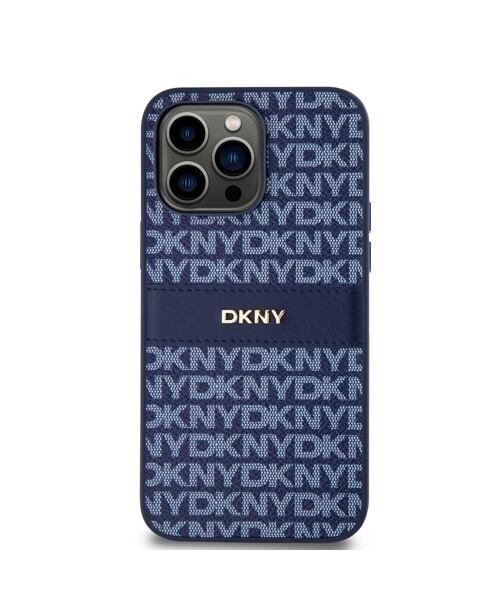 DKNY PU Leather Repeat Pattern Tonal Stripe Zadní Kryt pro iPhone 14 Pro Blue