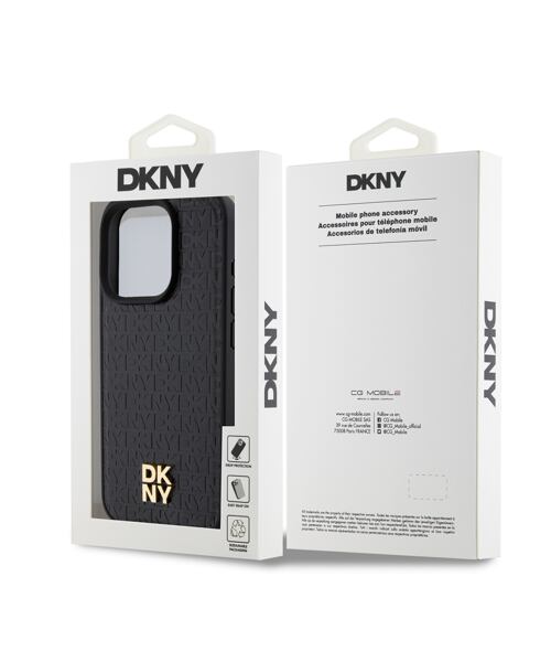 DKNY PU Leather Repeat Pattern Stack Logo Magsafe Zadní Kryt pro iPhone 14 Pro Max Black