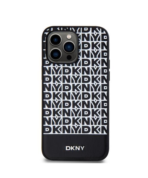 DKNY PU Leather Repeat Pattern Bottom Stripe MagSafe Zadní Kryt pro iPhone 15 Pro Max Black