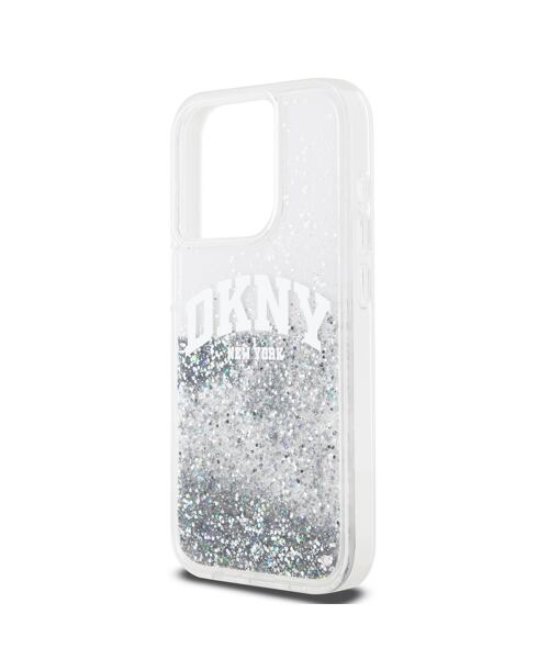DKNY Liquid Glitter Arch Logo Zadní Kryt pro iPhone 14 Pro Transparent