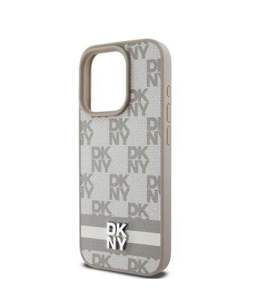DKNY PU Leather Checkered Pattern and Stripe Zadní Kryt pro iPhone 13 Pro Max Beige