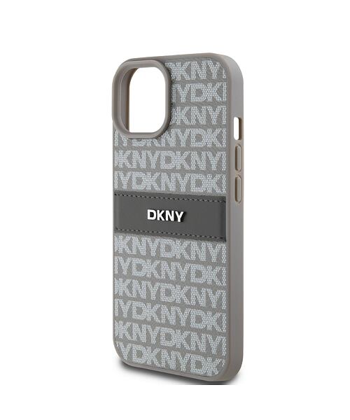 DKNY PU Leather Repeat Pattern Tonal Stripe Zadní Kryt pro iPhone 15 Beige