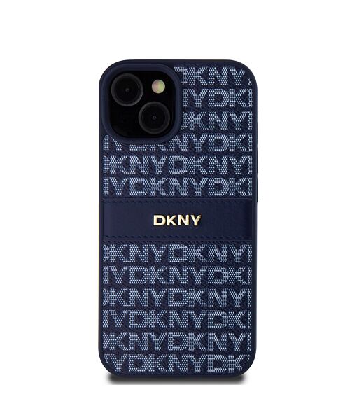 DKNY PU Leather Repeat Pattern Tonal Stripe Zadní Kryt pro iPhone 15 Blue