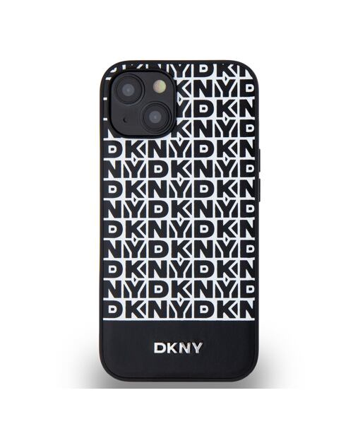 DKNY PU Leather Repeat Pattern Bottom Stripe MagSafe Zadní Kryt pro iPhone 13 Black