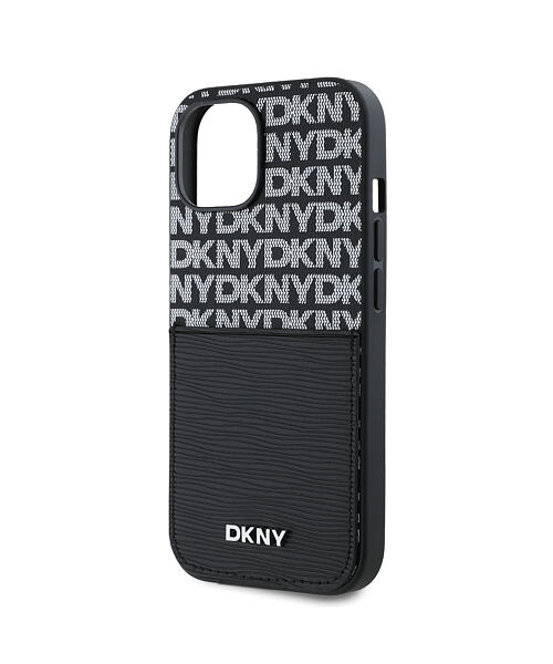 DKNY PU Leather Repeat Pattern Card Pocket Zadní Kryt pro iPhone 15 Black