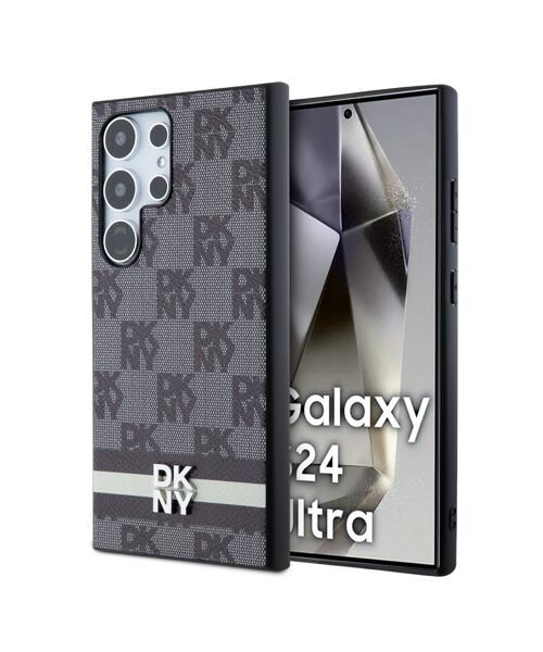 DKNY PU Leather Checkered Pattern and Stripe Zadní Kryt pro Samsung Galaxy S24 Ultra Black