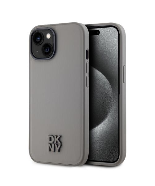 DKNY PU Leather Stack Logo Magsafe Zadní Kryt pro iPhone 15 Grey