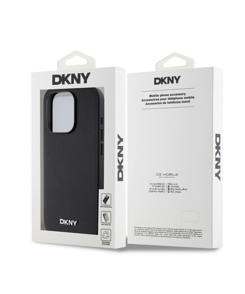 DKNY PU Leather Silver Metal Logo Magsafe Zadní Kryt pro iPhone 15 Pro Max Black