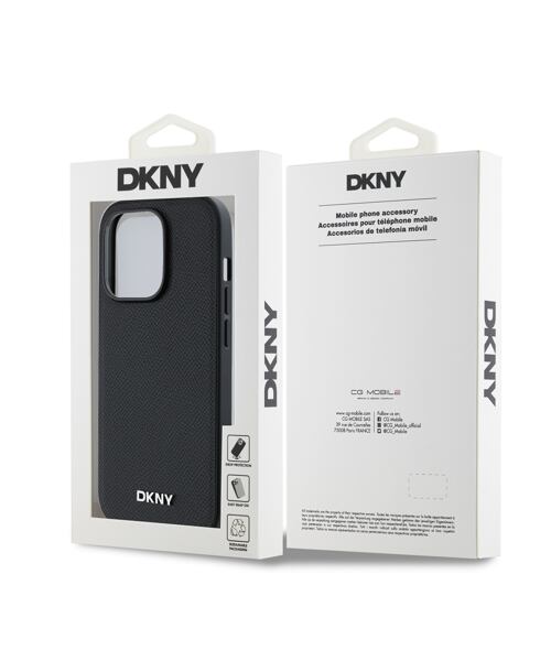 DKNY PU Leather Silver Metal Logo Magsafe Zadní Kryt pro iPhone 14 Pro Black
