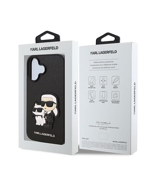 Karl Lagerfeld PU Saffiano Karl and Choupette Zadní Kryt pro iPhone 16 Plus Black