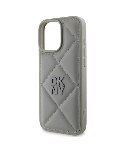DKNY PU Leather Quilted Stack Logo Zadní Kryt pro iPhone 16 Pro Grey