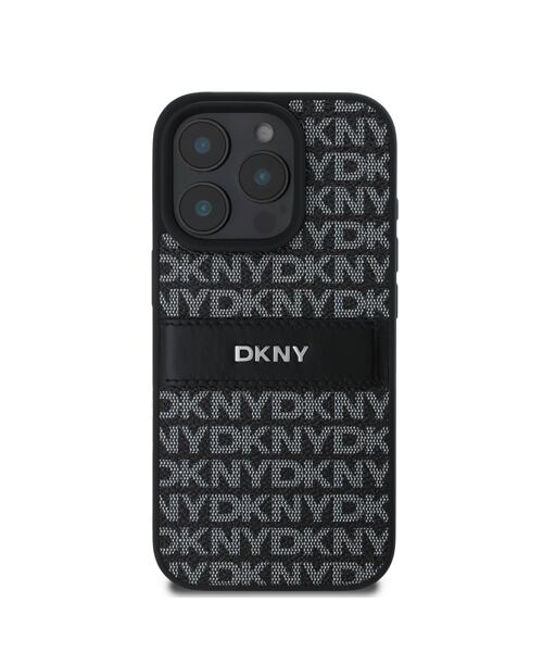 DKNY PU Leather Repeat Pattern Tonal Stripe Zadní Kryt pro iPhone 16 Pro Black