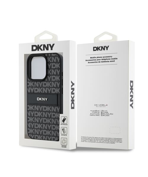 DKNY PU Leather Repeat Pattern Tonal Stripe Zadní Kryt pro iPhone 16 Pro Max Black