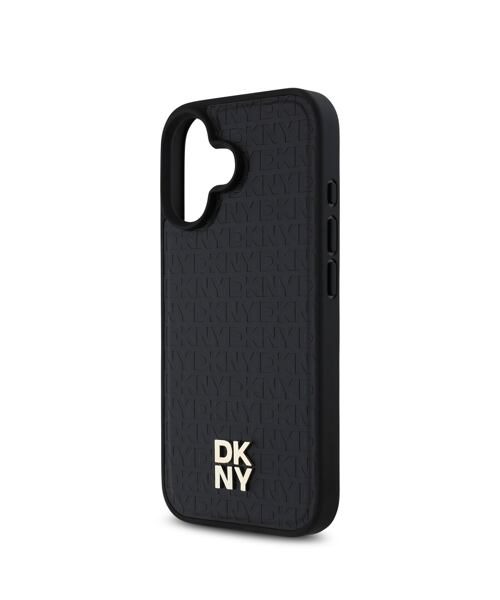 DKNY PU Leather Repeat Pattern Stack Logo MagSafe Zadní Kryt pro iPhone 16 Black