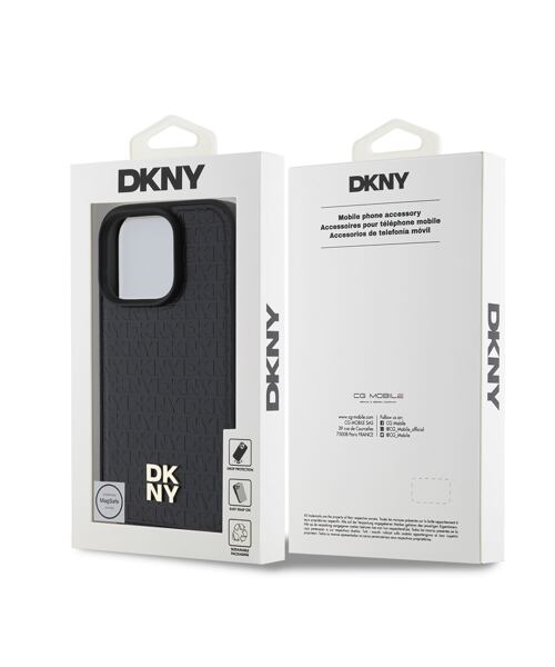 DKNY PU Leather Repeat Pattern Stack Logo MagSafe Zadní Kryt pro iPhone 16 Pro Max Black