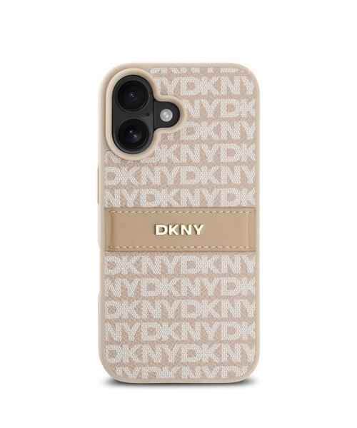 DKNY PU Leather Repeat Pattern Tonal Stripe Zadní Kryt pro iPhone 16 Pink