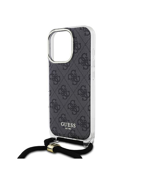 Guess IML 4G Printed Crossbody Popruh Zadní Kryt pro iPhone 16 Pro Black