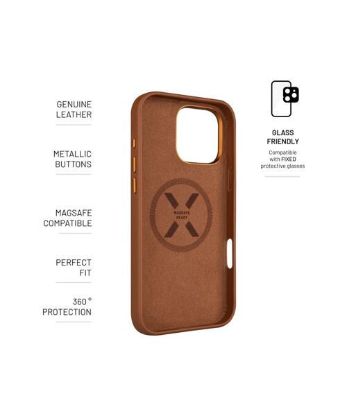 Kožený zadní kryt FIXED MagLeather s podporou MagSafe pro Apple iPhone 16 Pro Max, hnědý