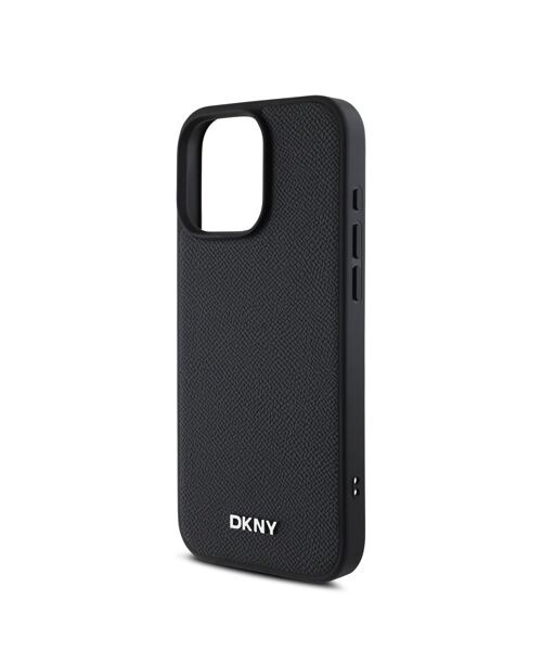 DKNY PU Leather Silver Metal Logo Magsafe Zadní Kryt pro iPhone 16 Pro Max Black