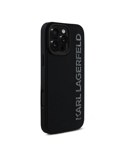 Karl Lagerfeld 3D Rubber Glitter Logo Zadní Kryt pro iPhone 16 Pro Max Black