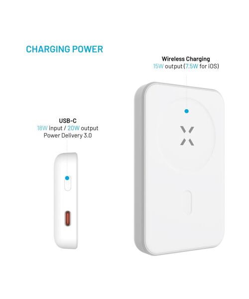 Powerbanka FIXED MagZen s bezdrátovým nabíjením a podporou Magsafe, 6 000 mAh, bílá