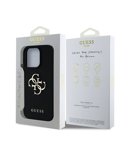 Guess PU Grained 4G Metal Logo Zadní Kryt pro iPhone 16 Pro Black