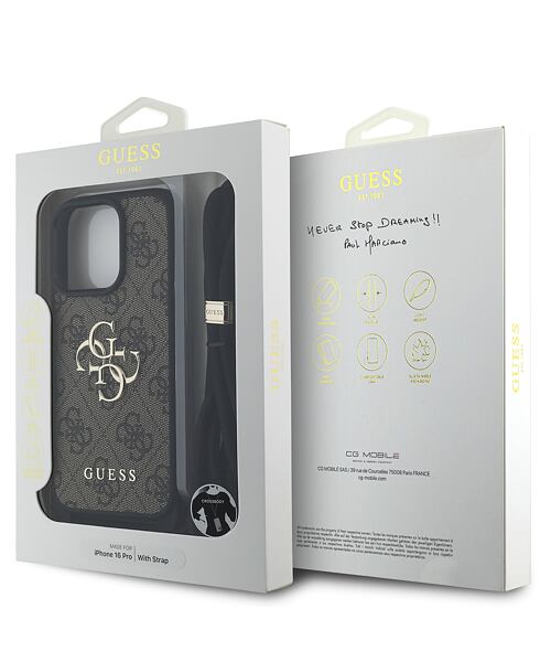 Guess PU 4G Metal Logo Crossbody Popruh Zadní Kryt pro iPhone 16 Pro Brown