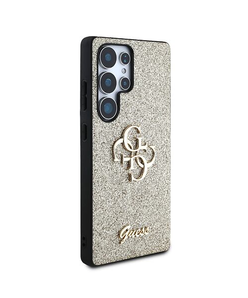 Guess PU Fixed Glitter 4G Metal Logo Zadní Kryt pro Samsung Galaxy S25 Ultra Gold