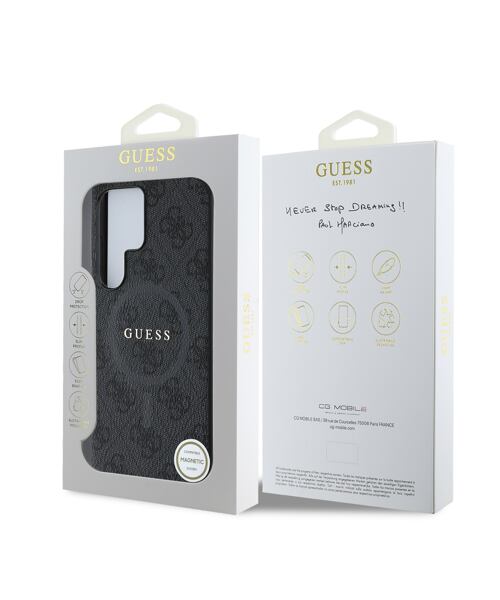Guess PU Leather 4G Colored Ring MagSafe Zadní Kryt pro Samsung Galaxy S25 Ultra Black